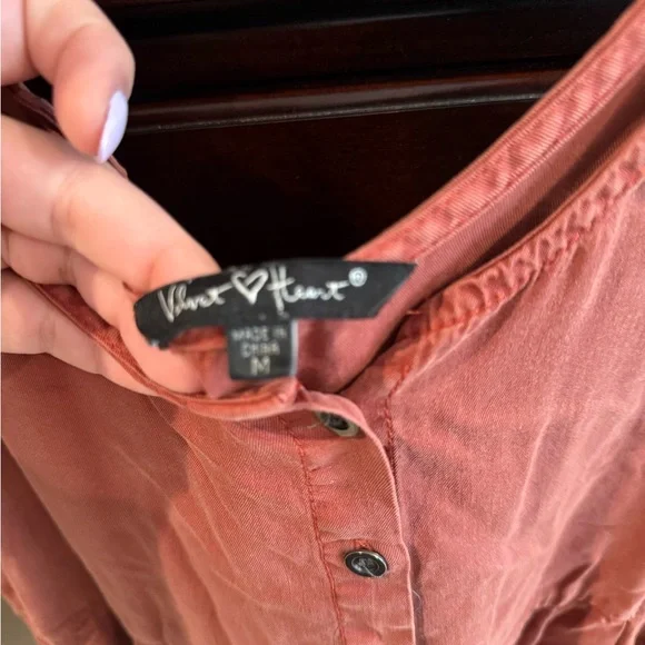 Velvet Heart Sleeveless Button-Front Dress in Terracotta - Picture 3 of 3